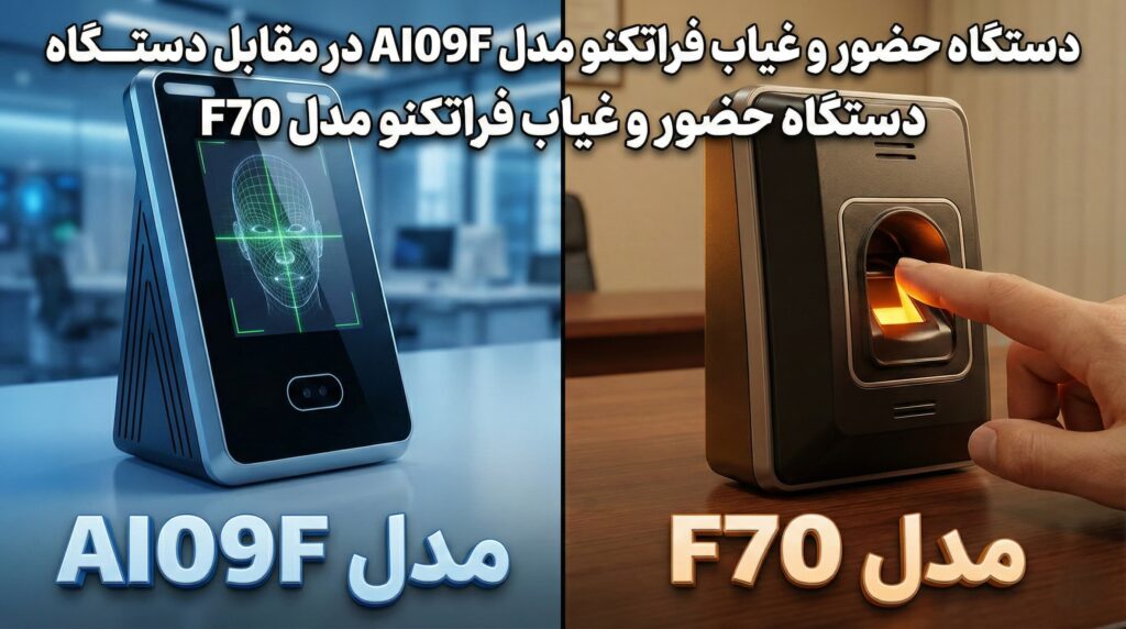 مقایسه تصویری دستگاه حضور و غیاب فراتکنو مدل AI09F و مدل F70 در کنار هم
